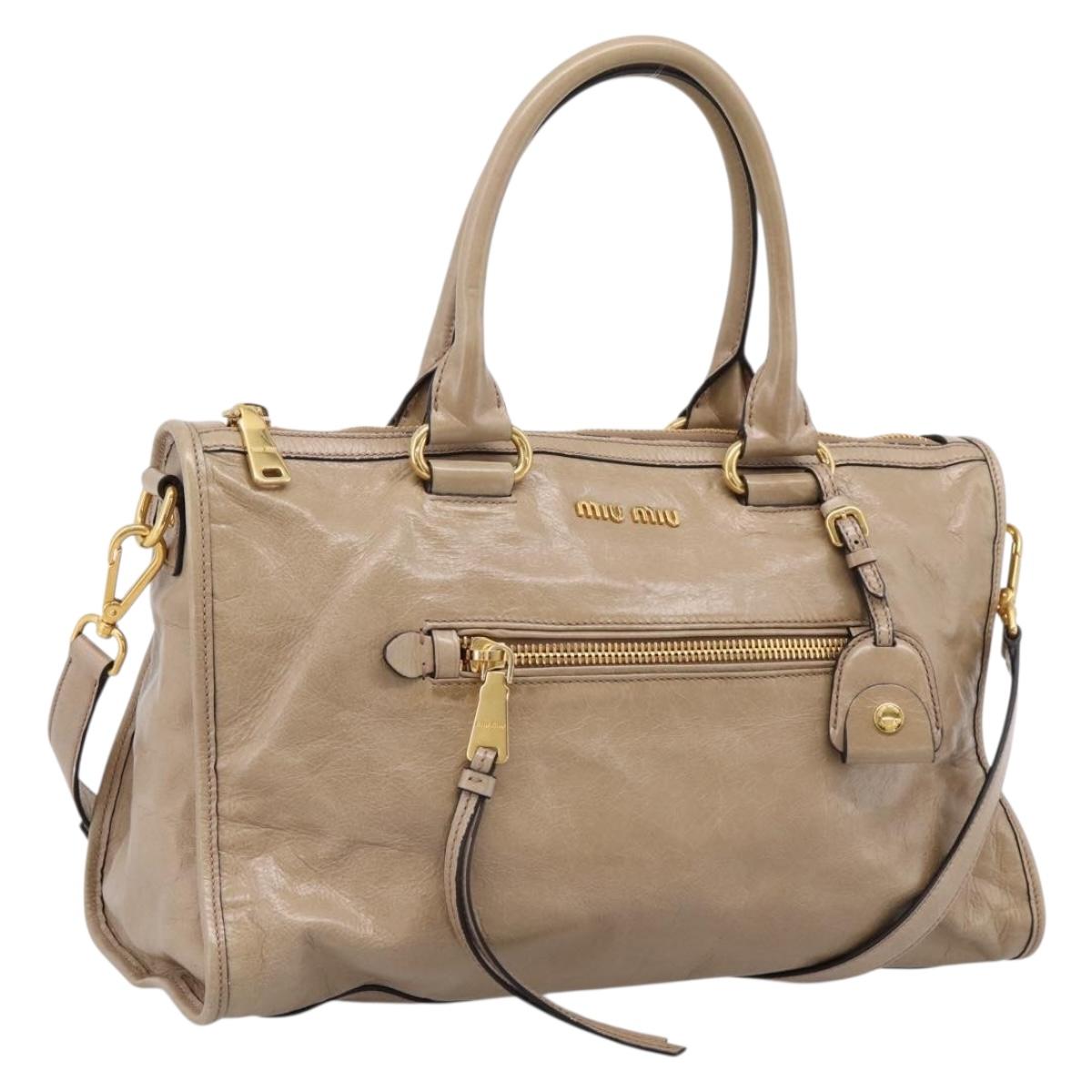 Miu Miu Hand Bag Vitellolux 2way Beige Gold Auth 204430V