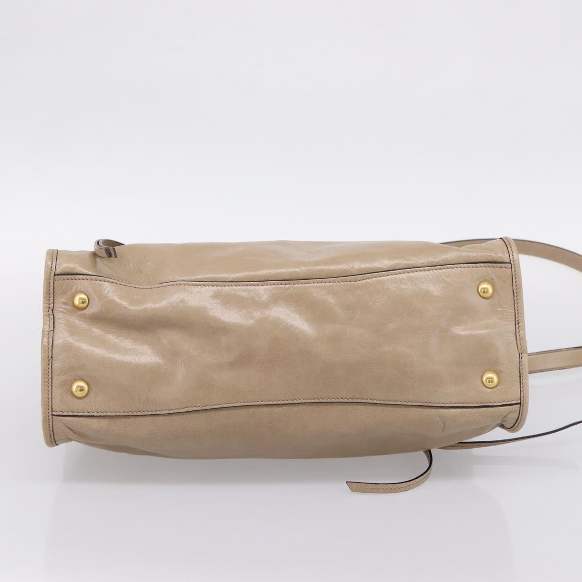 Miu Miu Hand Bag Vitellolux 2way Beige Gold Auth 204430V