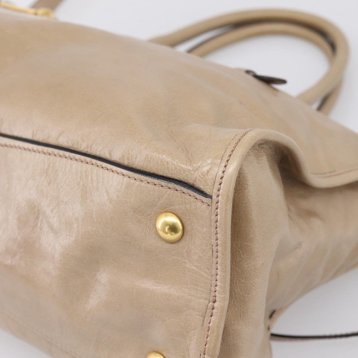 Miu Miu Hand Bag Vitellolux 2way Beige Gold Auth 204430V