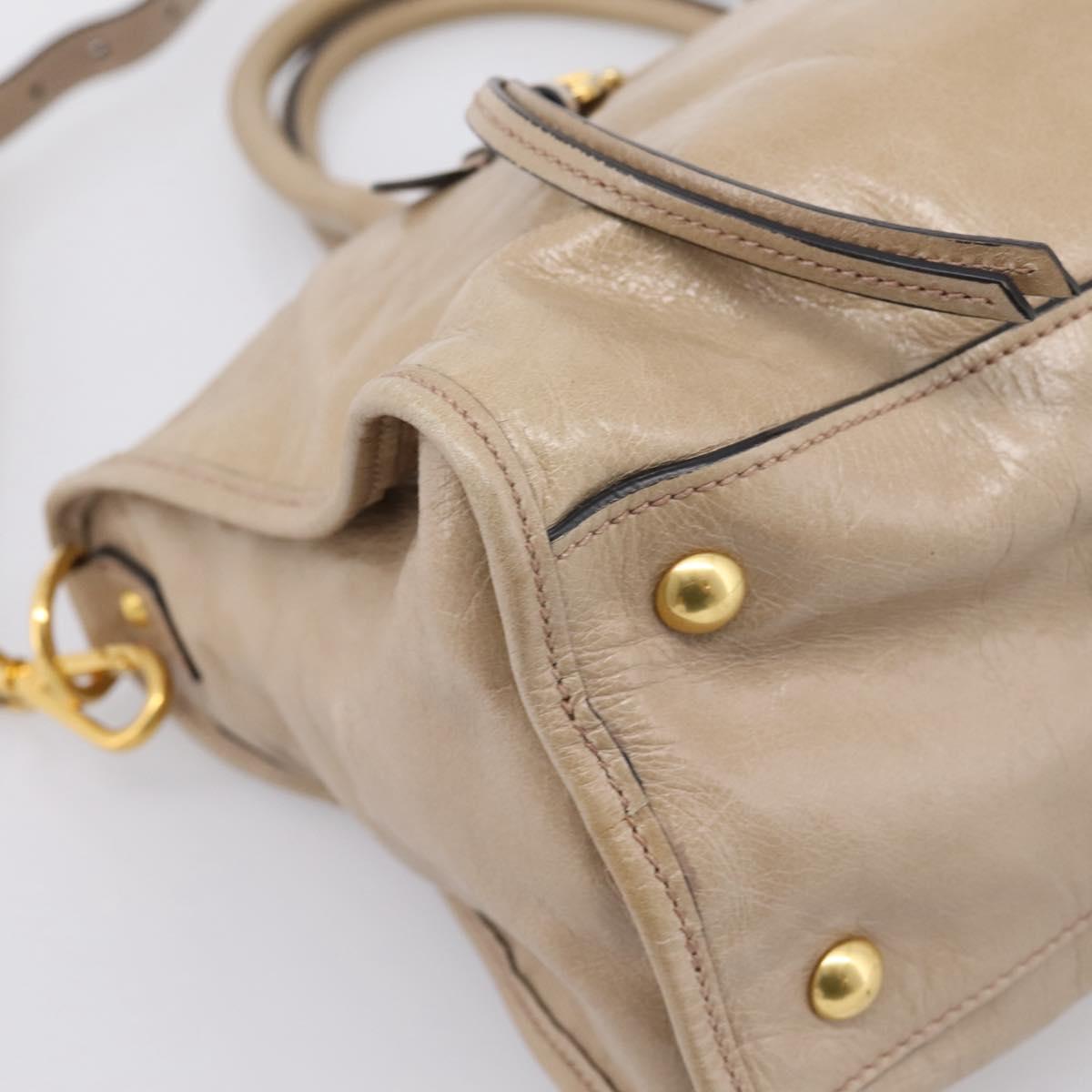 Miu Miu Hand Bag Vitellolux 2way Beige Gold Auth 204430V