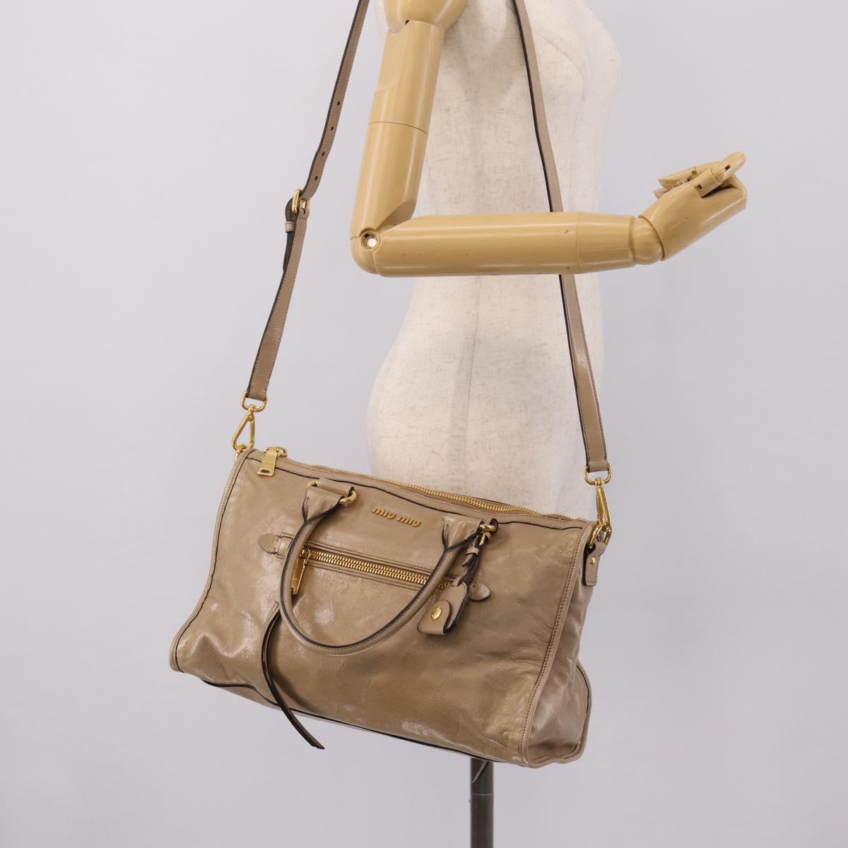 Miu Miu Hand Bag Vitellolux 2way Beige Gold Auth 204430V