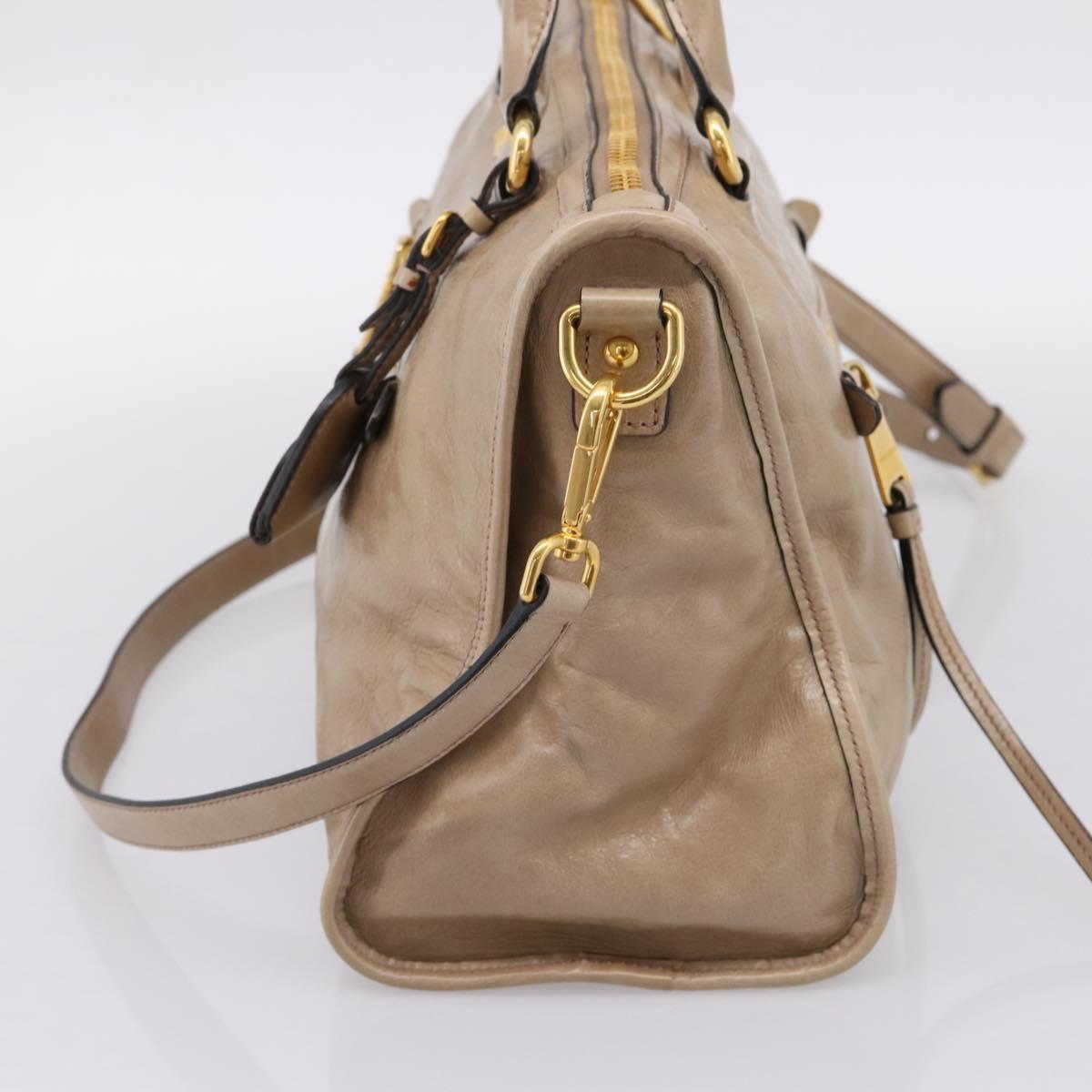 Miu Miu Hand Bag Vitellolux 2way Beige Gold Auth 204430V