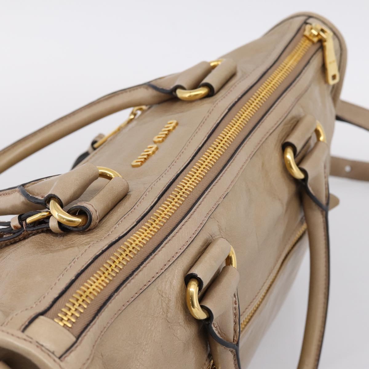 Miu Miu Hand Bag Vitellolux 2way Beige Gold Auth 204430V
