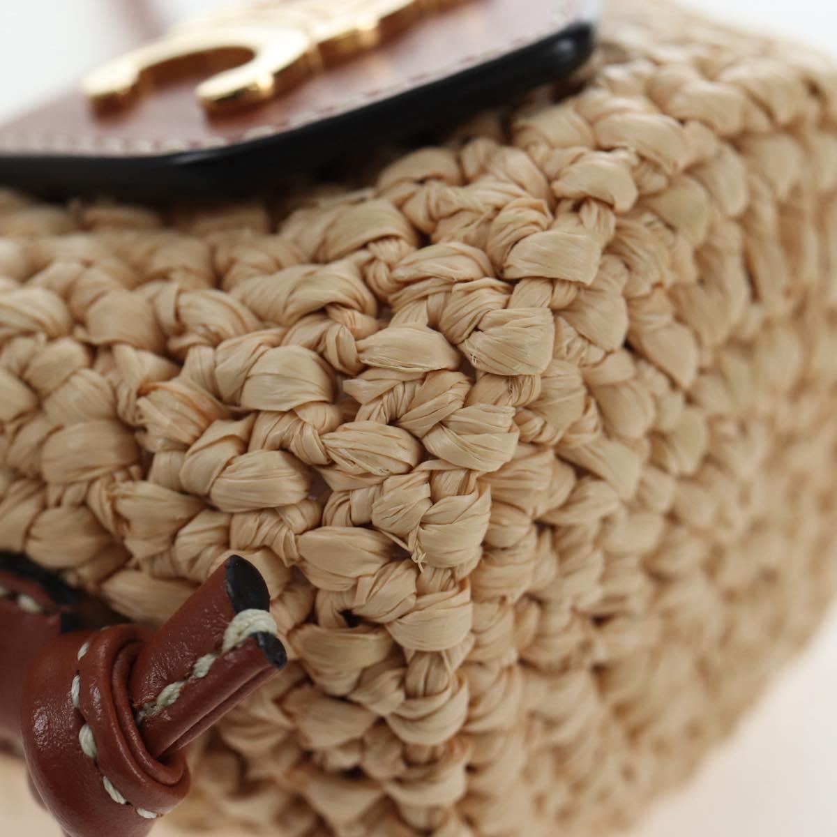 CELINE Mini Shoulder Pouch Raffia 2way Beige Gold Auth 204431M