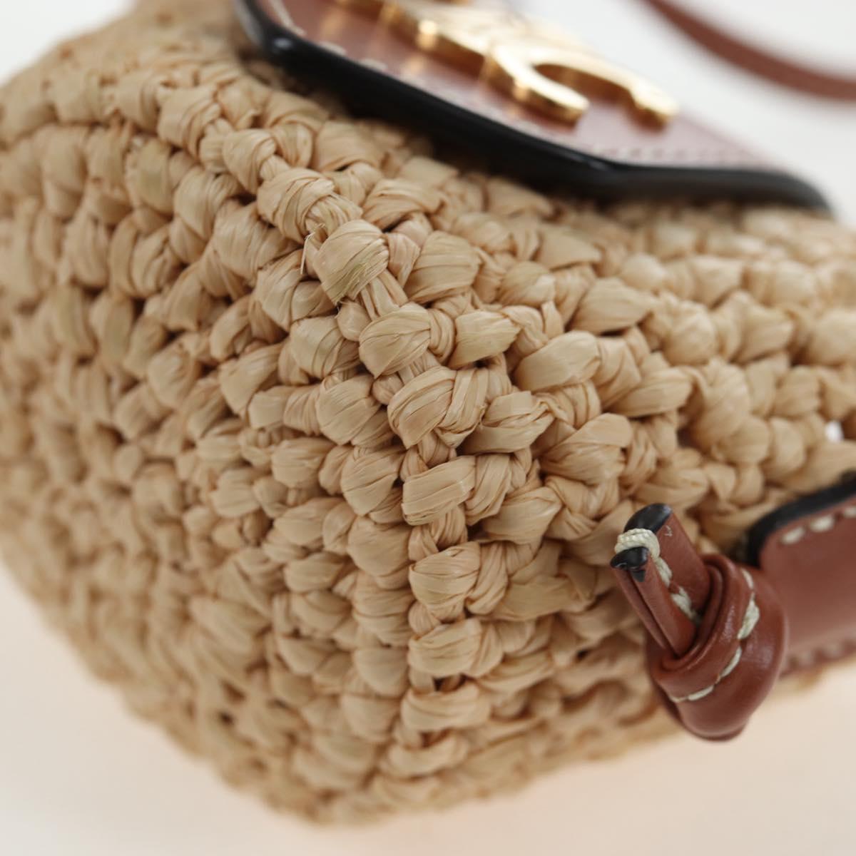 CELINE Mini Shoulder Pouch Raffia 2way Beige Gold Auth 204431M