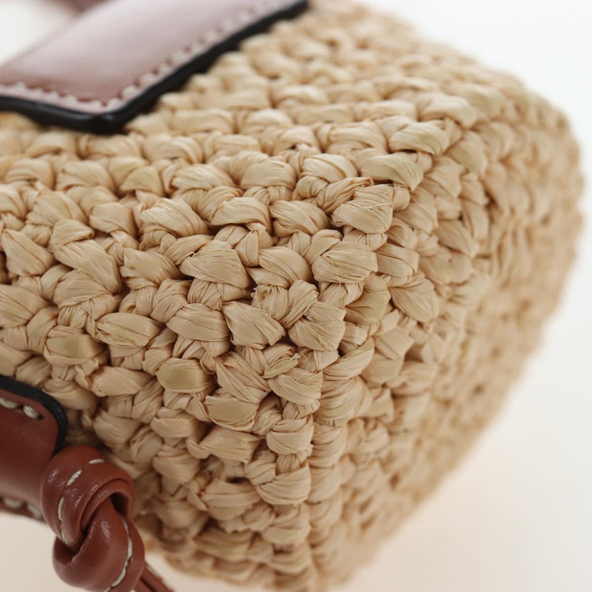 CELINE Mini Shoulder Pouch Raffia 2way Beige Gold Auth 204431M