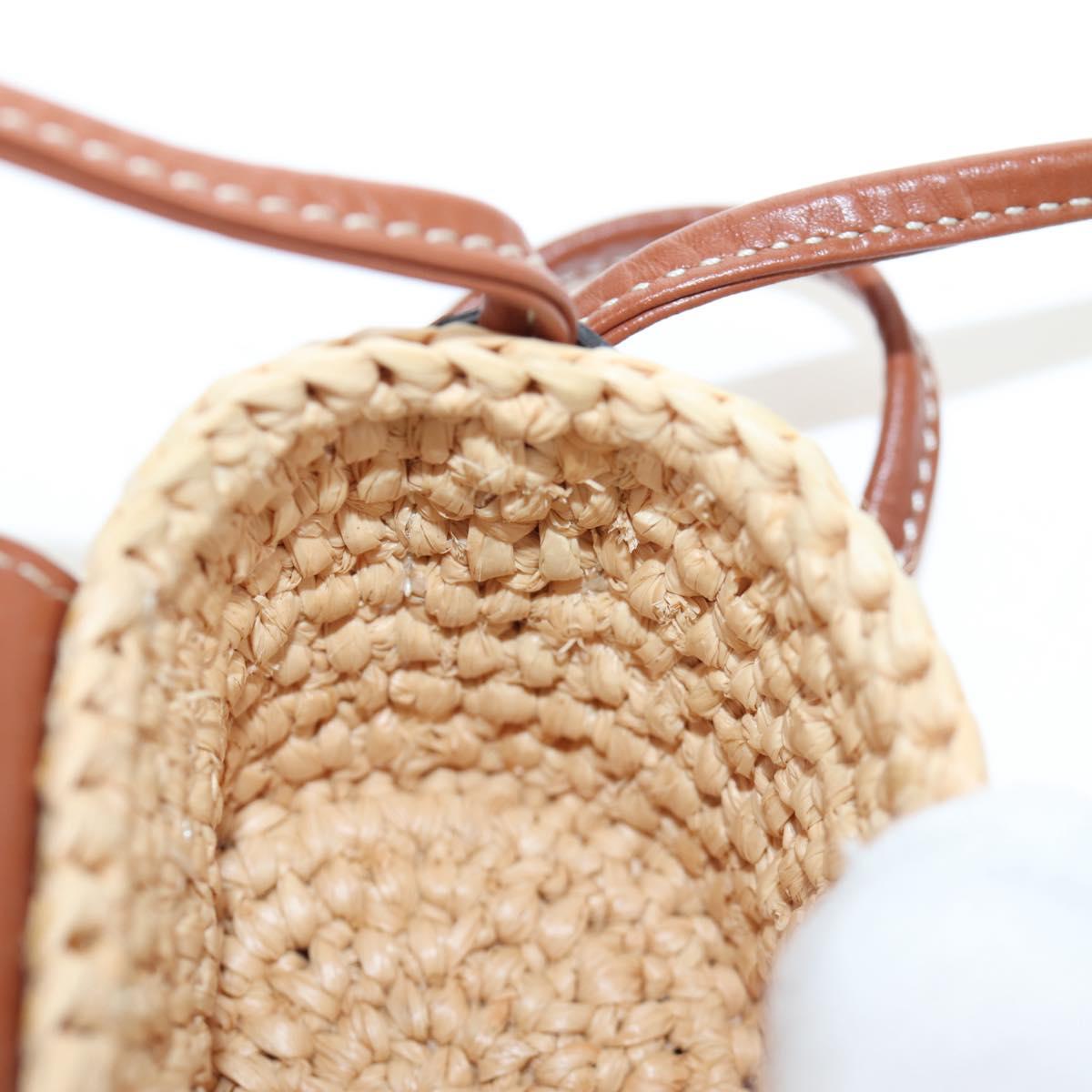 CELINE Mini Shoulder Pouch Raffia 2way Beige Gold Auth 204431M
