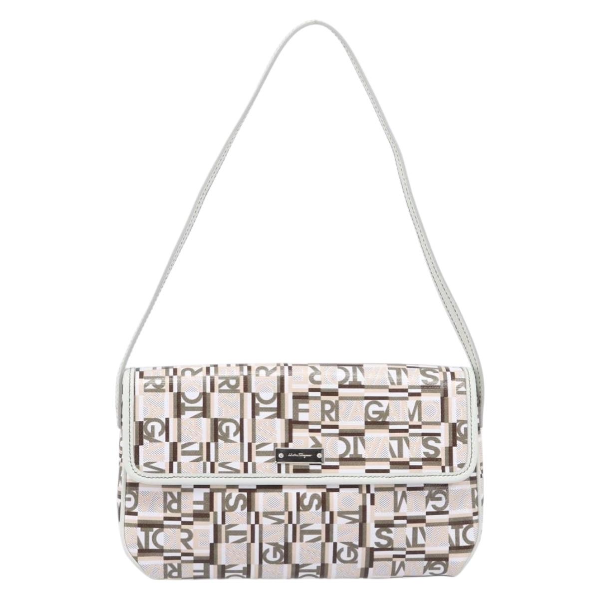 Salvatore Ferragamo Shoulder Bag PVC Canvas Multicolor Silver Auth 204433