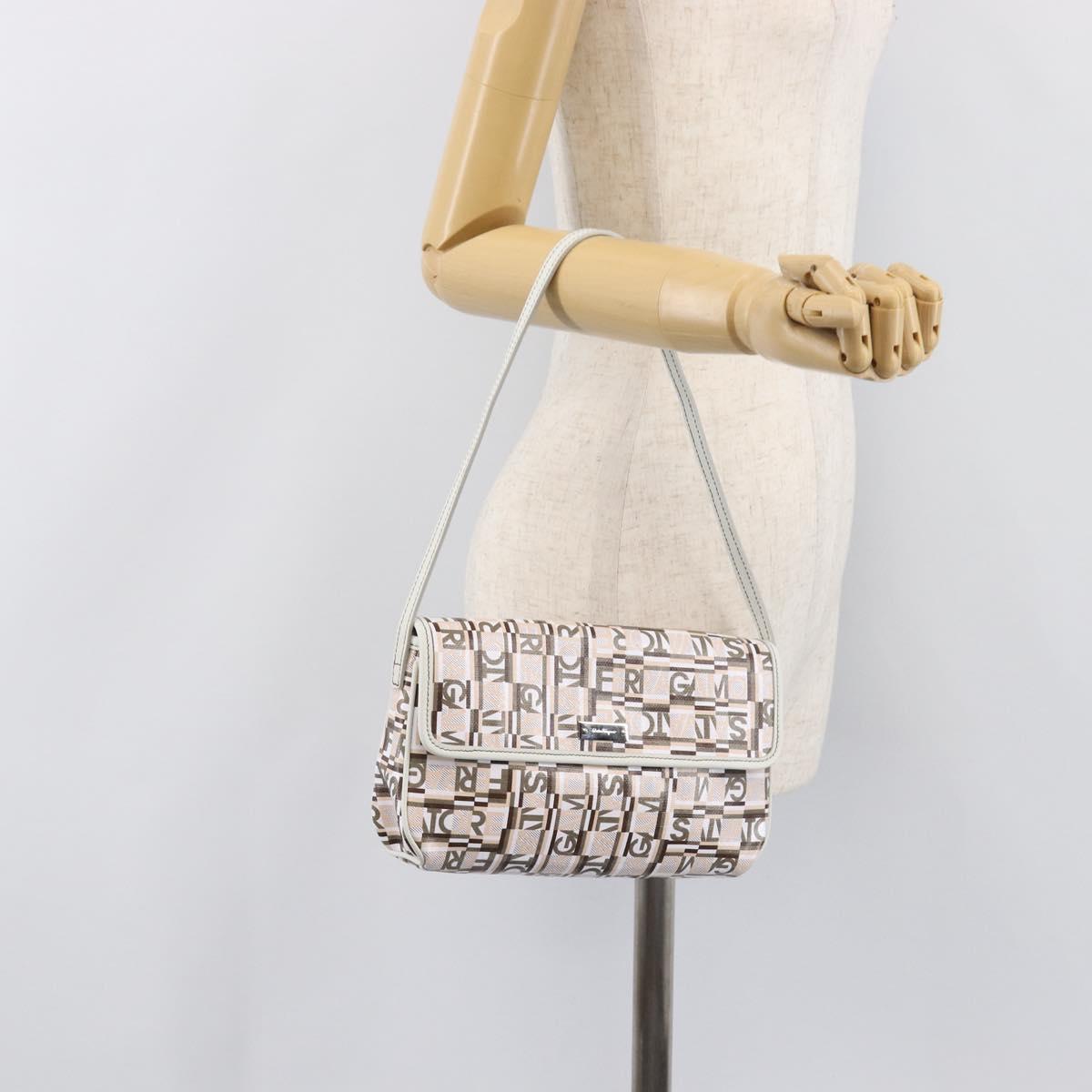 Salvatore Ferragamo Shoulder Bag PVC Canvas Multicolor Silver Auth 204433