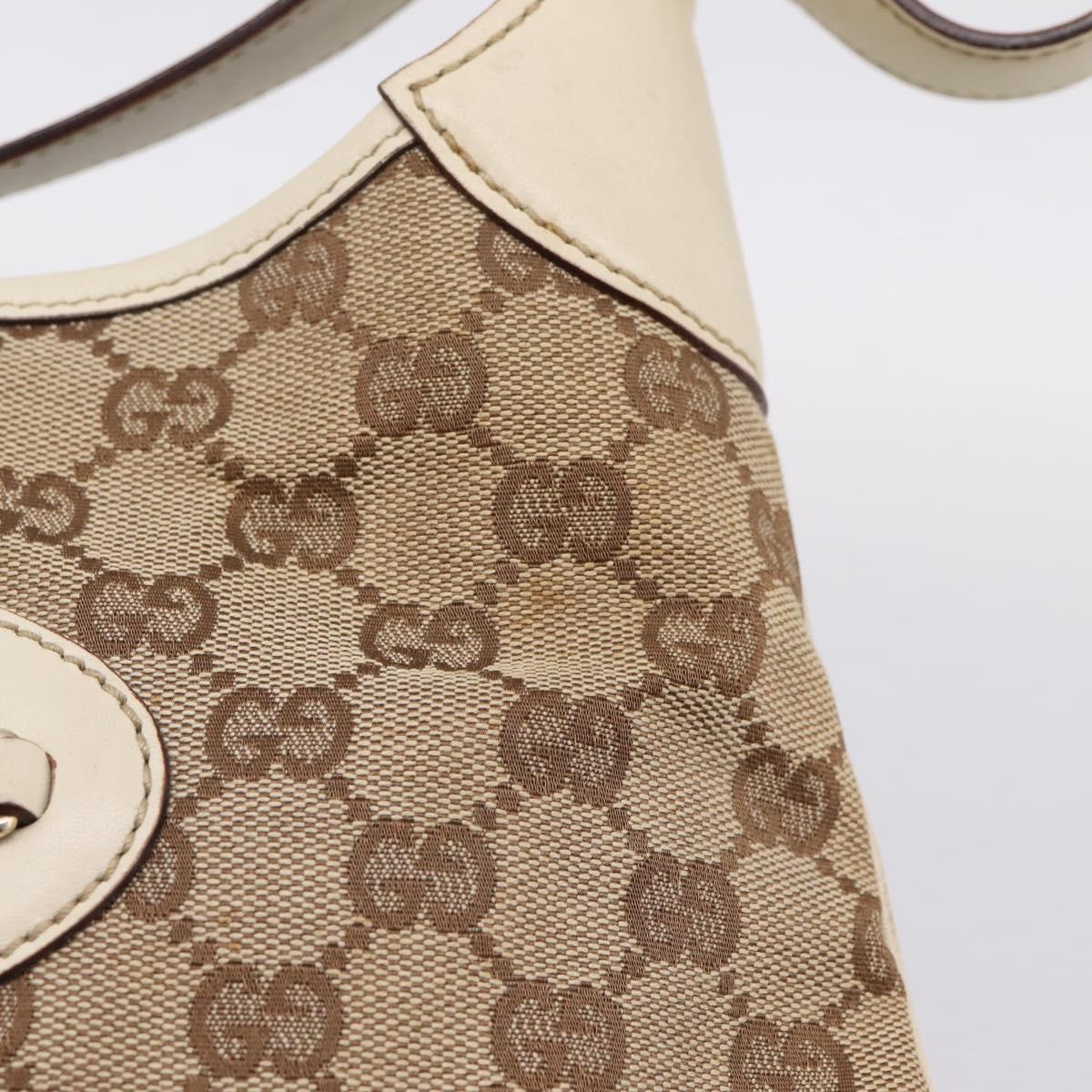 GUCCI GG Canvas Shoulder Bag Leather Beige Gold 145778 Auth 204438A