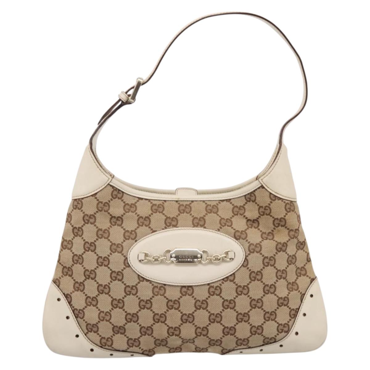 GUCCI GG Canvas Shoulder Bag Leather Beige Gold 145778 Auth 204438A