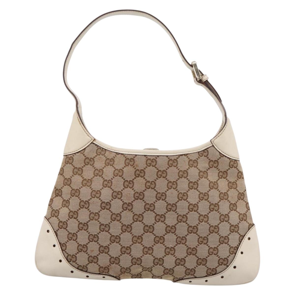 GUCCI GG Canvas Shoulder Bag Leather Beige Gold 145778 Auth 204438A