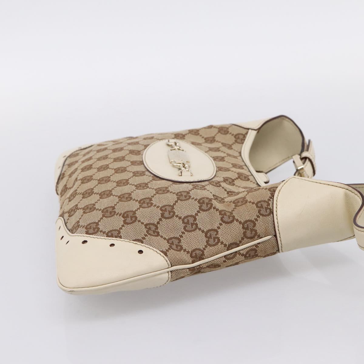 GUCCI GG Canvas Shoulder Bag Leather Beige Gold 145778 Auth 204438A