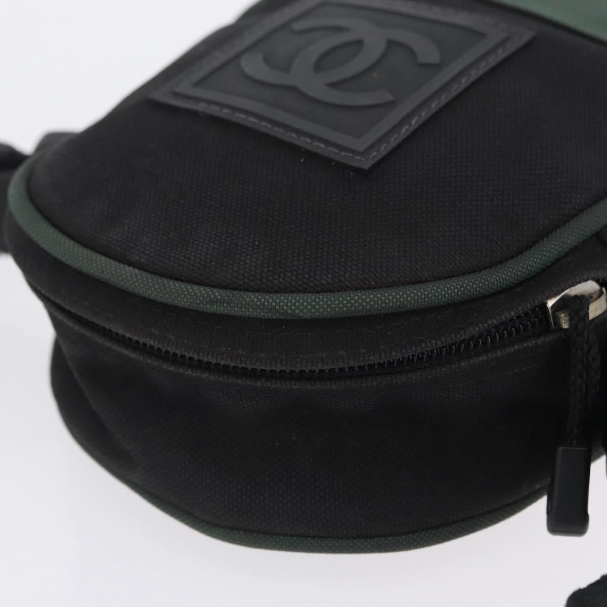 CHANEL Sports Line Shoulder Bag Canvas Khaki Silver CC Auth 204439