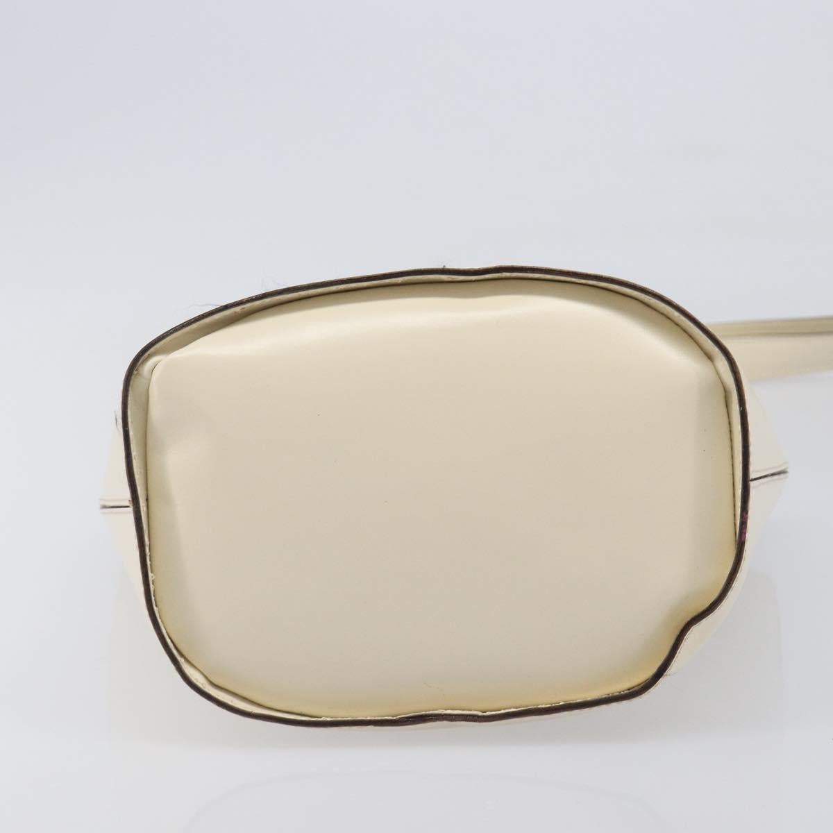 CELINE Circle Shoulder Bag Leather White Gold Auth 204441