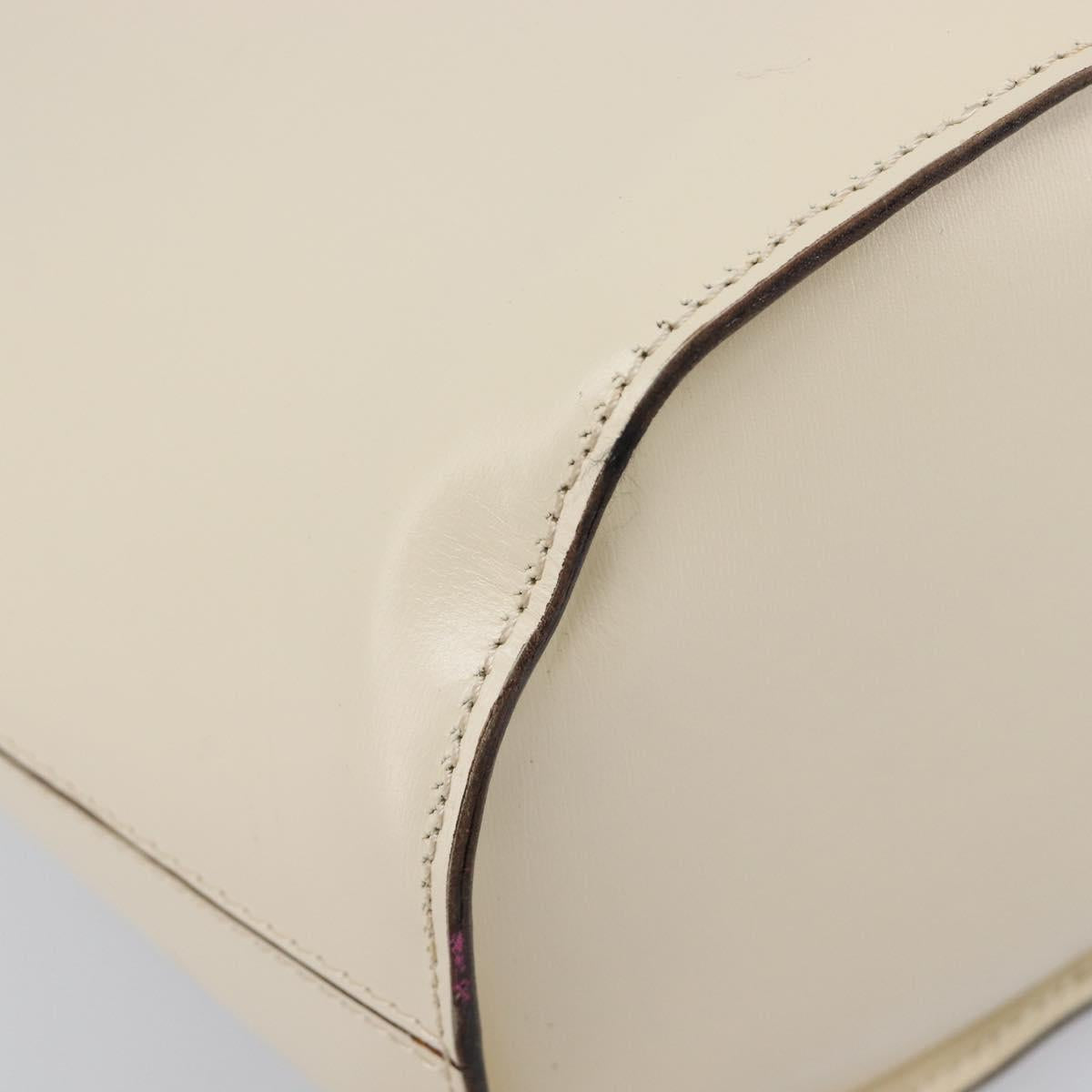 CELINE Circle Shoulder Bag Leather White Gold Auth 204441