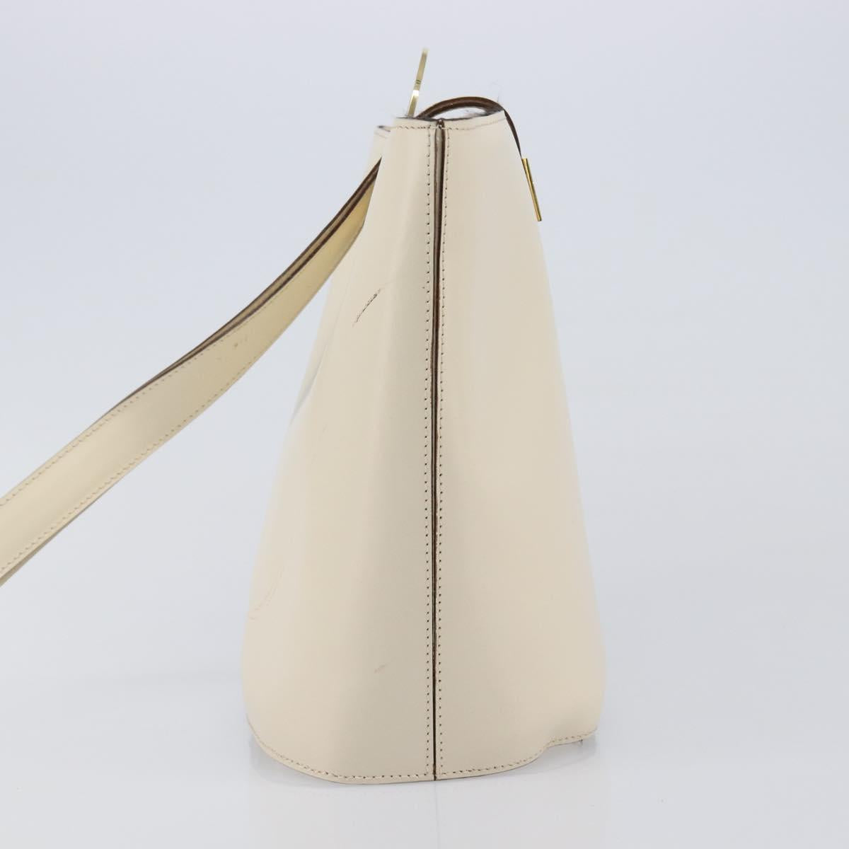 CELINE Circle Shoulder Bag Leather White Gold Auth 204441