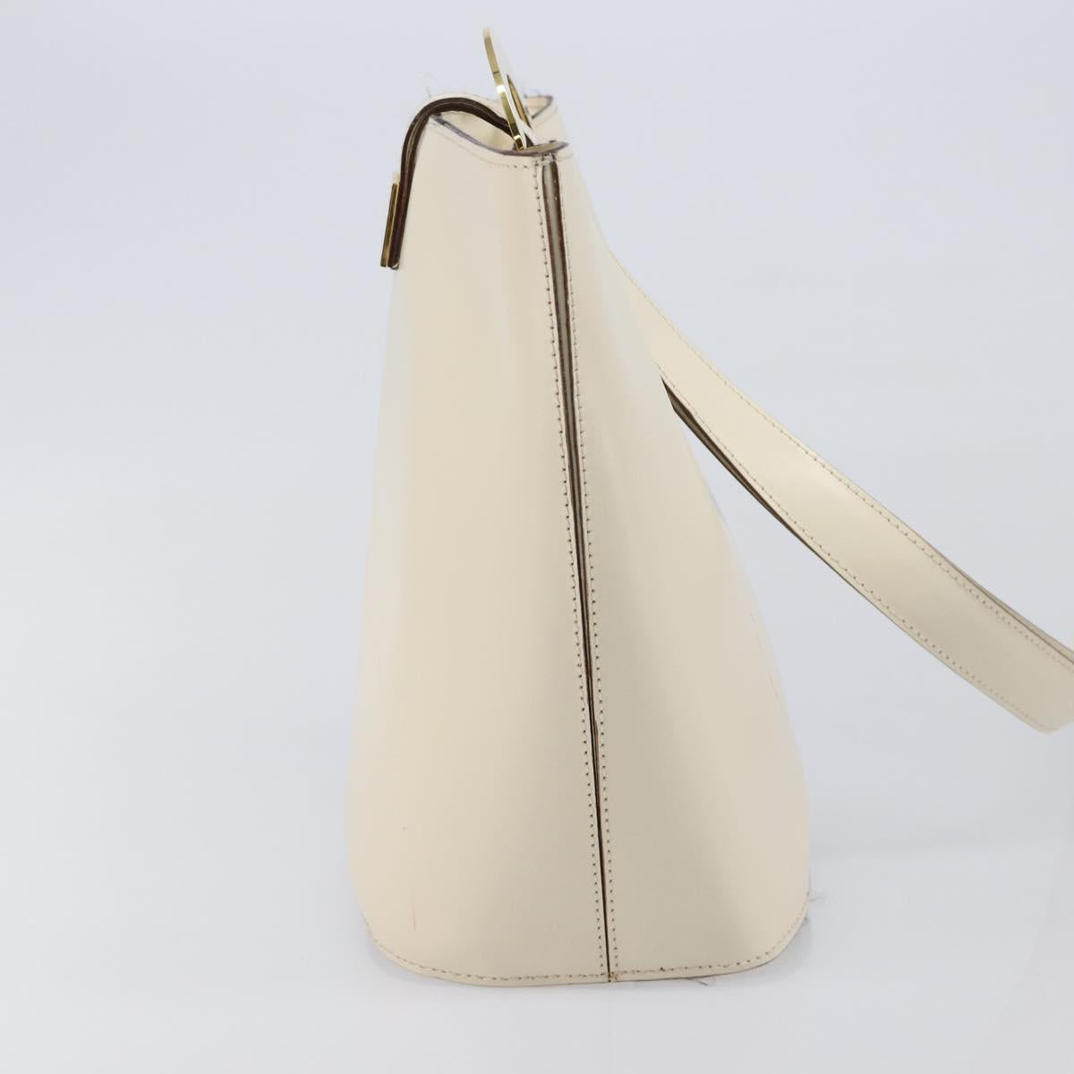 CELINE Circle Shoulder Bag Leather White Gold Auth 204441