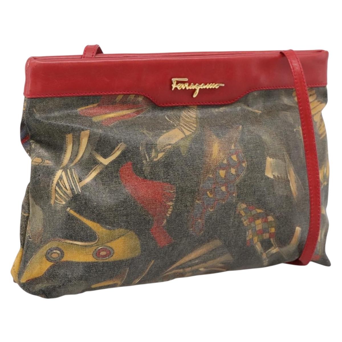 Salvatore Ferragamo Shoulder Bag Coated Canvas Multicolor Gold Auth 204442