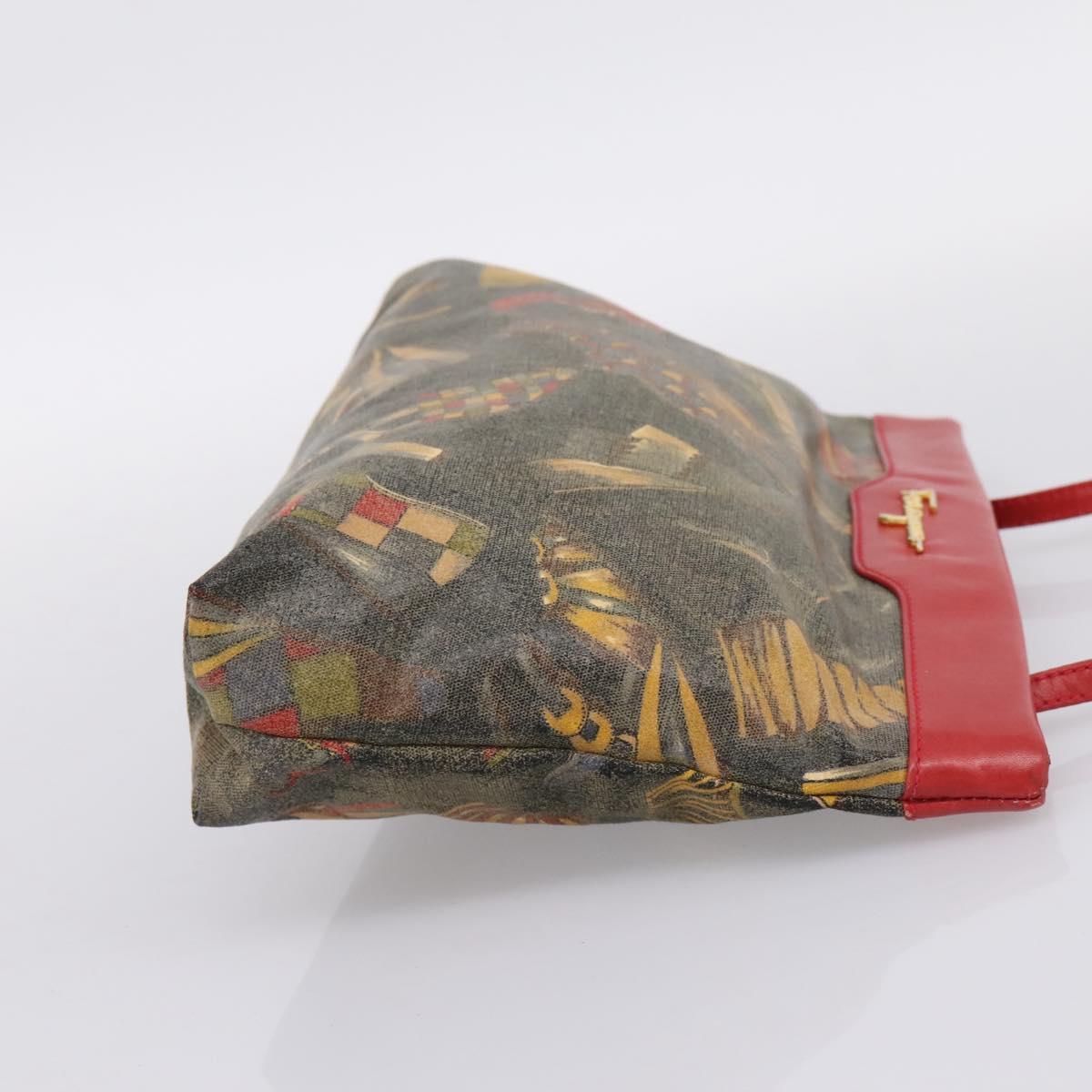 Salvatore Ferragamo Shoulder Bag Coated Canvas Multicolor Gold Auth 204442