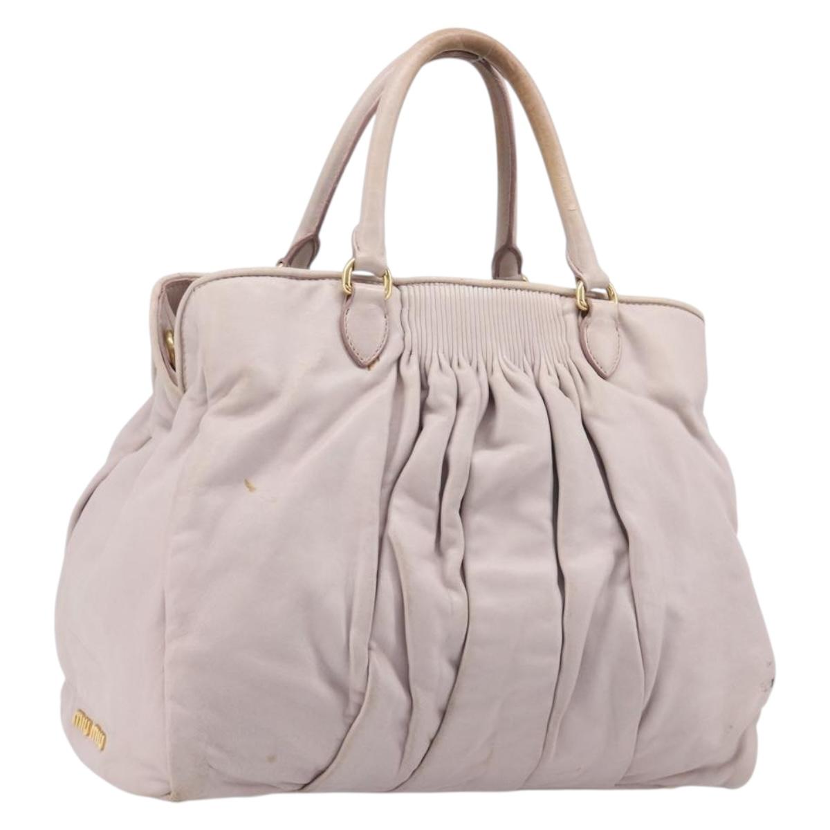 Miu Miu Hand Bag Leather Pink Gold Auth 204447