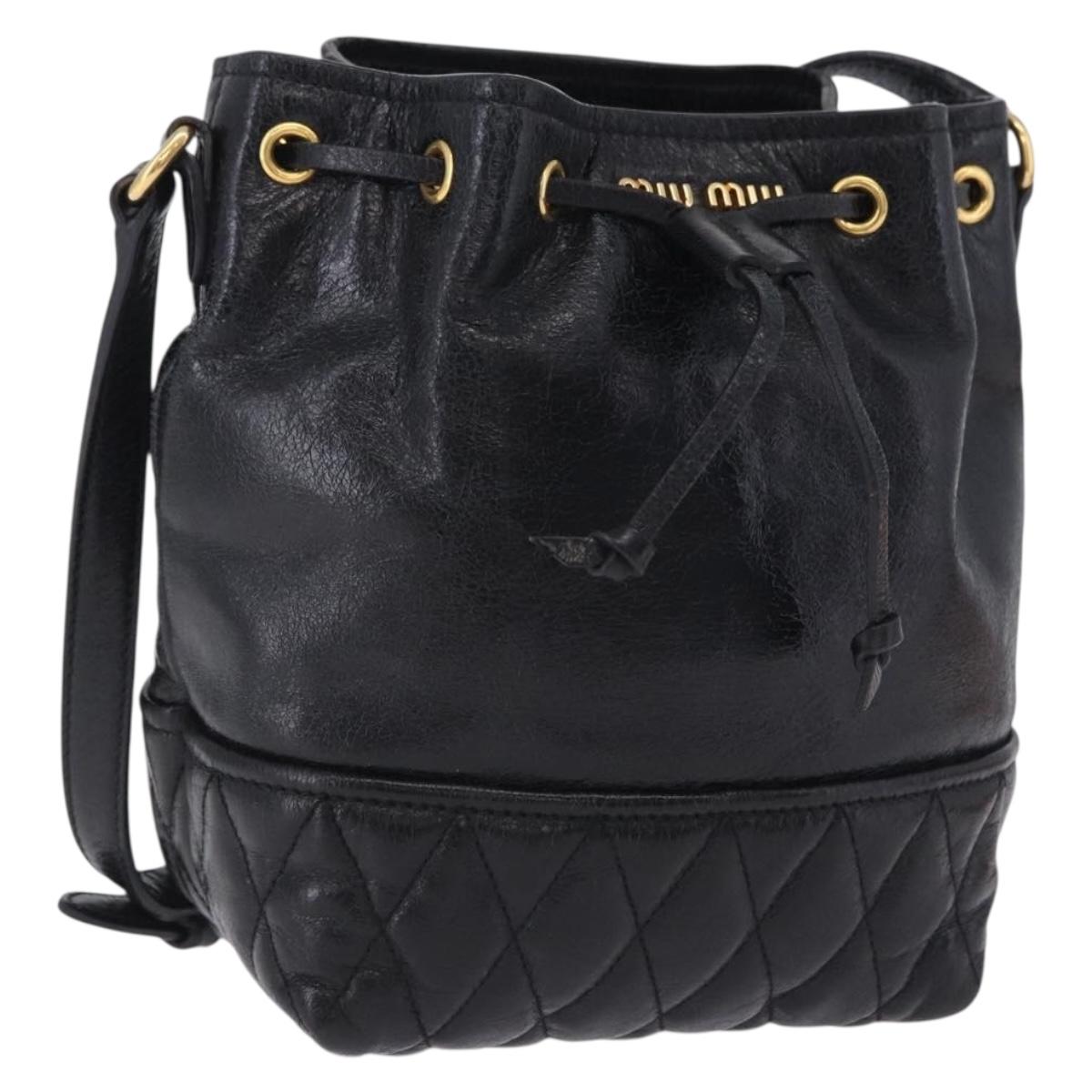 Miu Miu Shoulder Bag Vitellolux Black Gold Auth 204448V