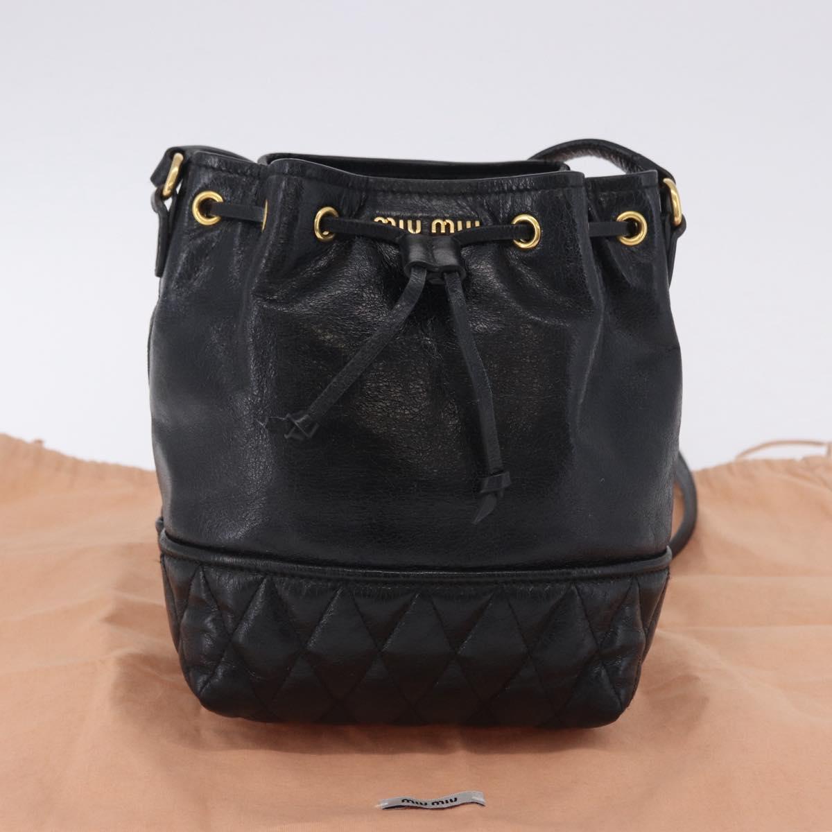 Miu Miu Shoulder Bag Vitellolux Black Gold Auth 204448V