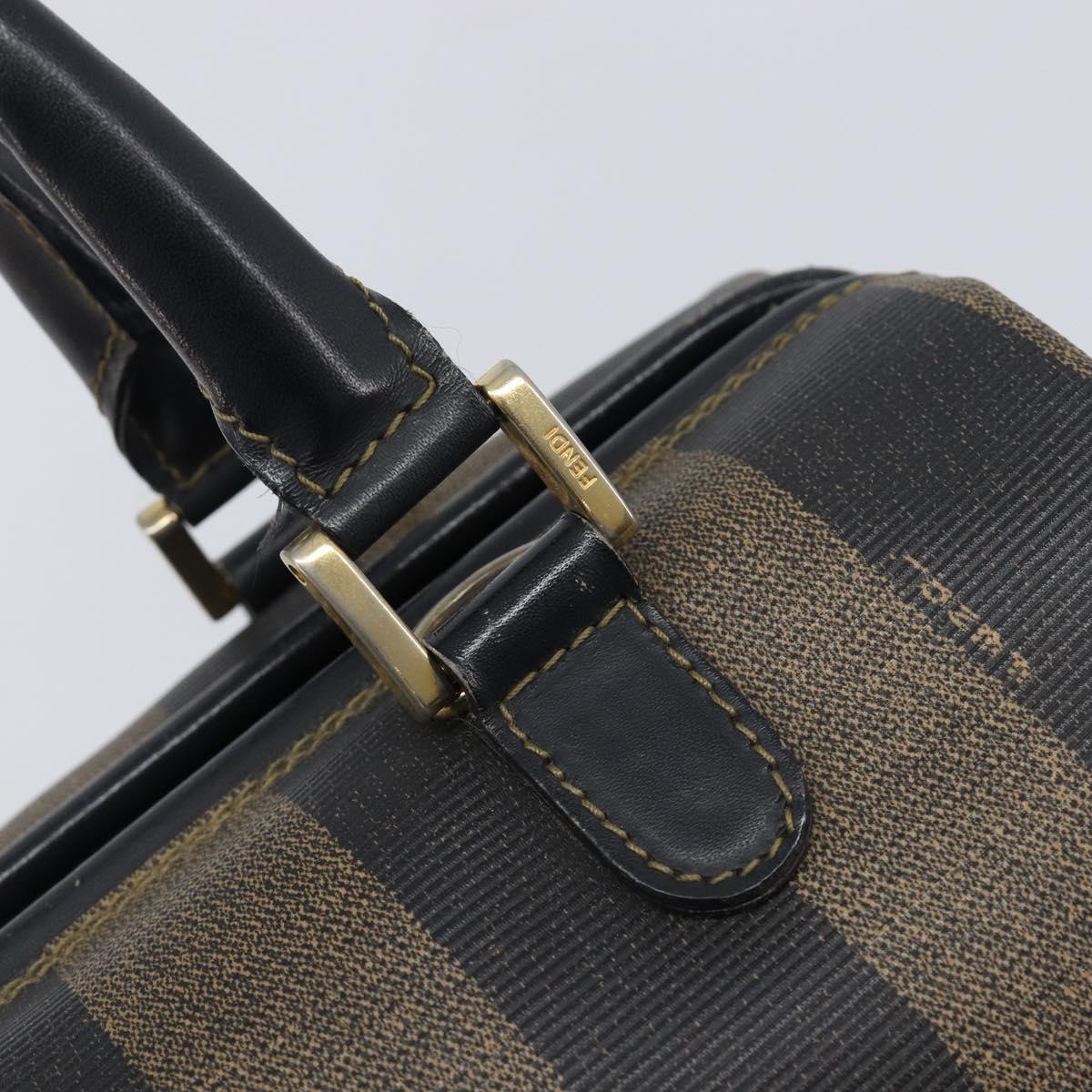 FENDI Pecan Canvas Hand Bag PVC Black Brown Auth 204451V