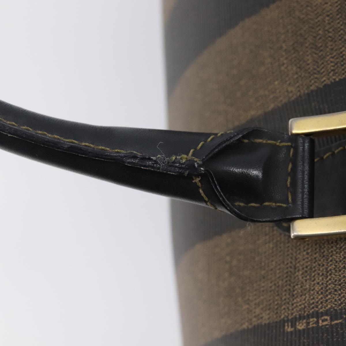 FENDI Pecan Canvas Hand Bag PVC Black Brown Auth 204451V