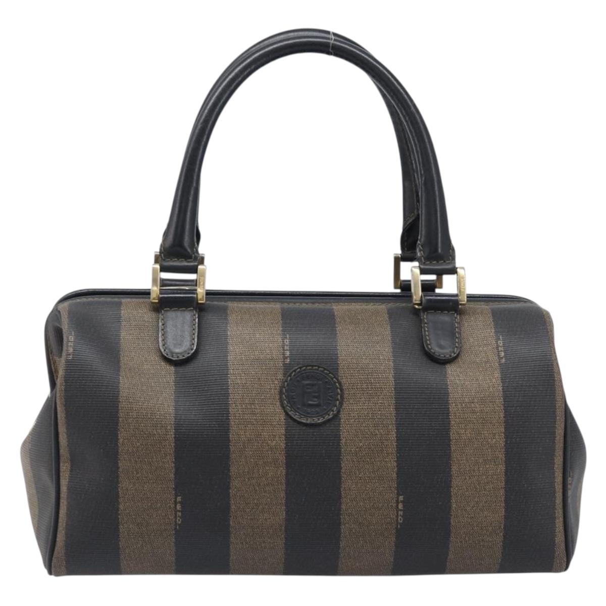 FENDI Pecan Canvas Hand Bag PVC Black Brown Auth 204451V