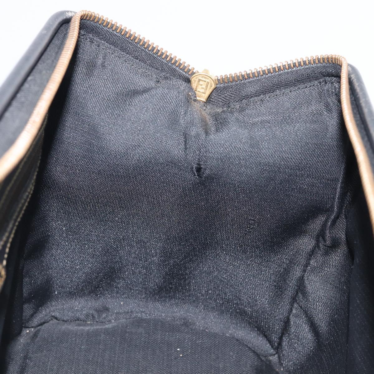 FENDI Pecan Canvas Hand Bag PVC Black Brown Auth 204451V
