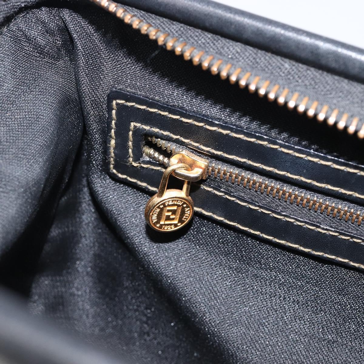 FENDI Pecan Canvas Hand Bag PVC Black Brown Auth 204451V
