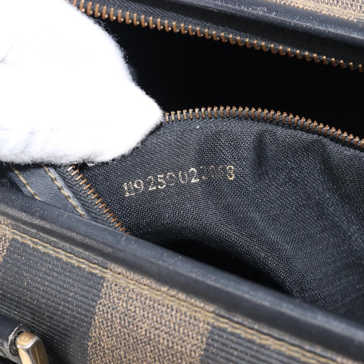 FENDI Pecan Canvas Hand Bag PVC Black Brown Auth 204451V