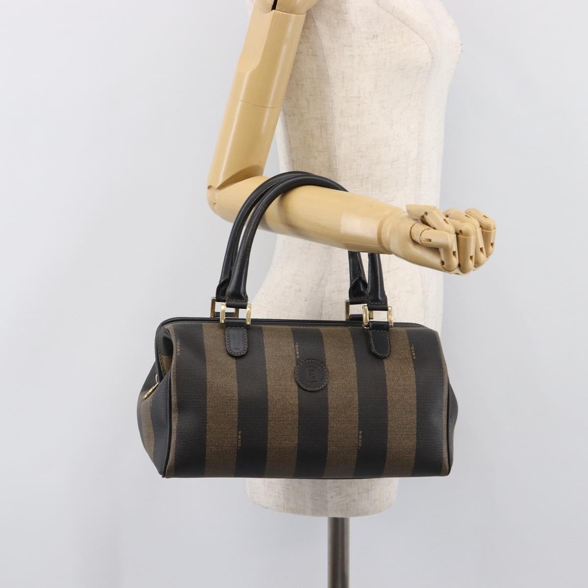 FENDI Pecan Canvas Hand Bag PVC Black Brown Auth 204451V