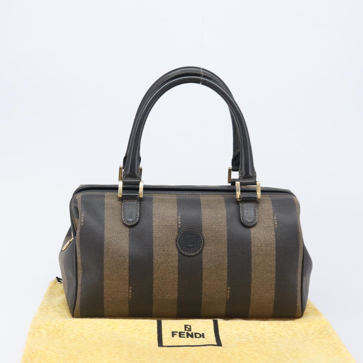 FENDI Pecan Canvas Hand Bag PVC Black Brown Auth 204451V