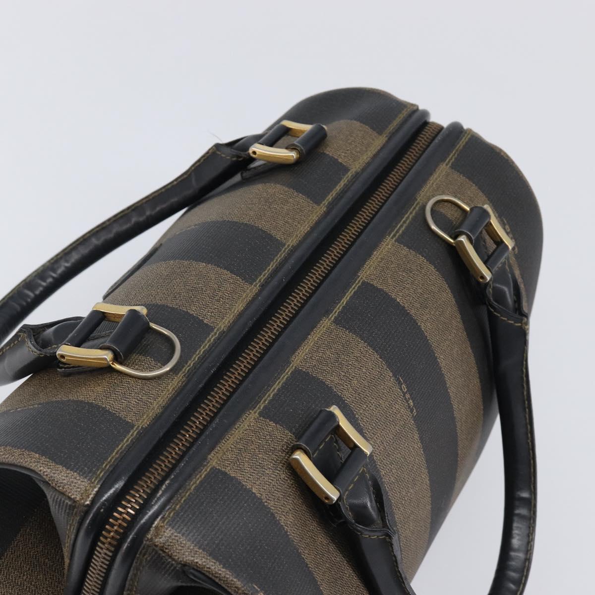 FENDI Pecan Canvas Hand Bag PVC Black Brown Auth 204451V
