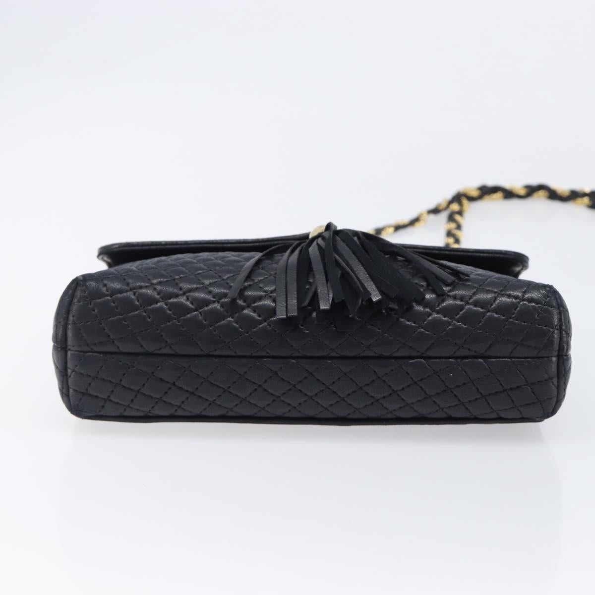 BALLY Chain Shoulder Bag Leather Black Gold Auth 204454