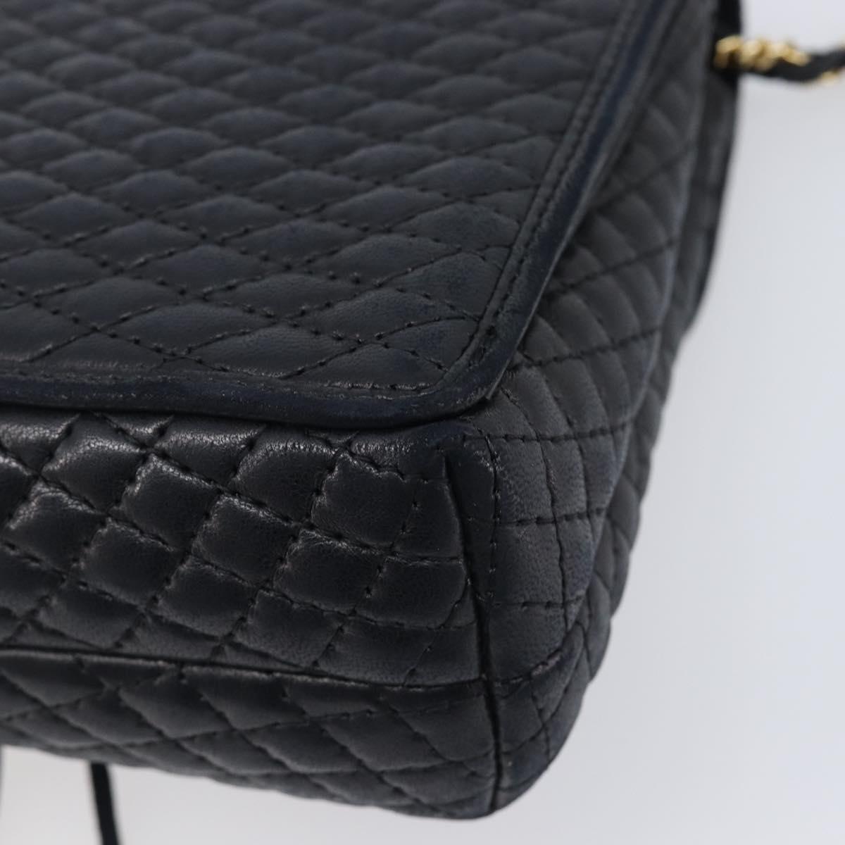 BALLY Chain Shoulder Bag Leather Black Gold Auth 204454