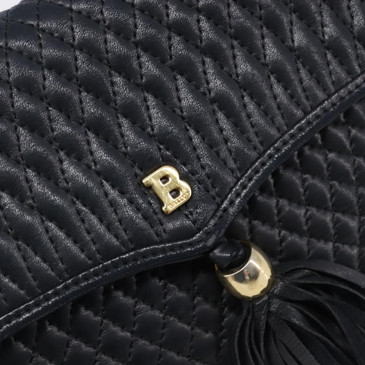 BALLY Chain Shoulder Bag Leather Black Gold Auth 204454