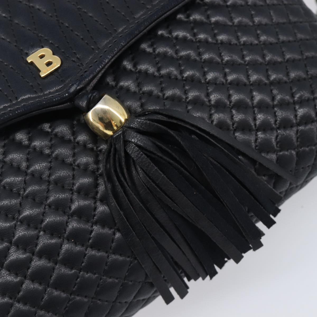 BALLY Chain Shoulder Bag Leather Black Gold Auth 204454