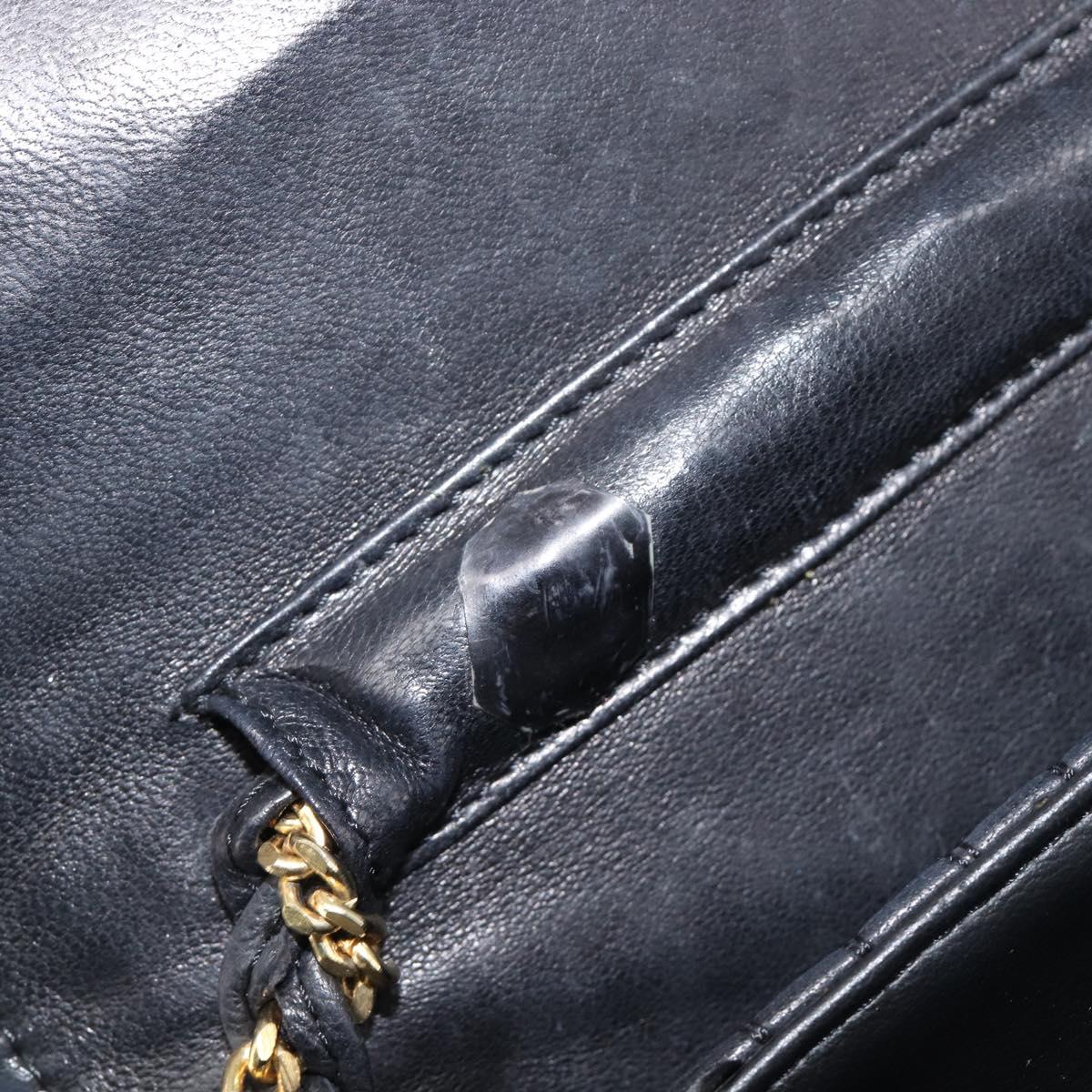 BALLY Chain Shoulder Bag Leather Black Gold Auth 204454