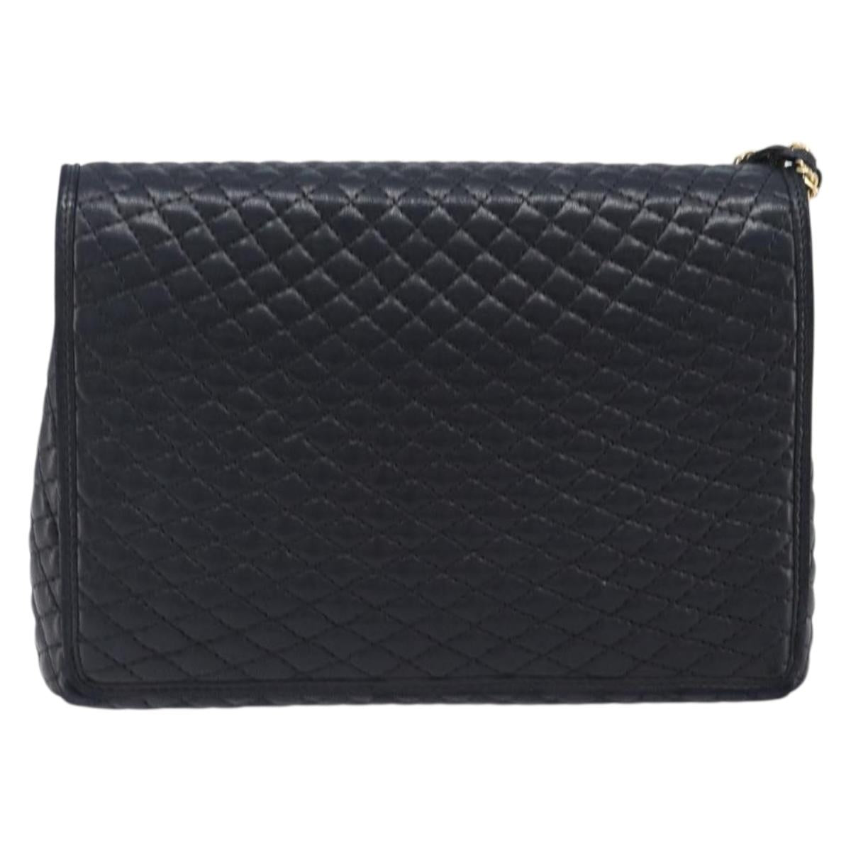 BALLY Chain Shoulder Bag Leather Black Gold Auth 204454