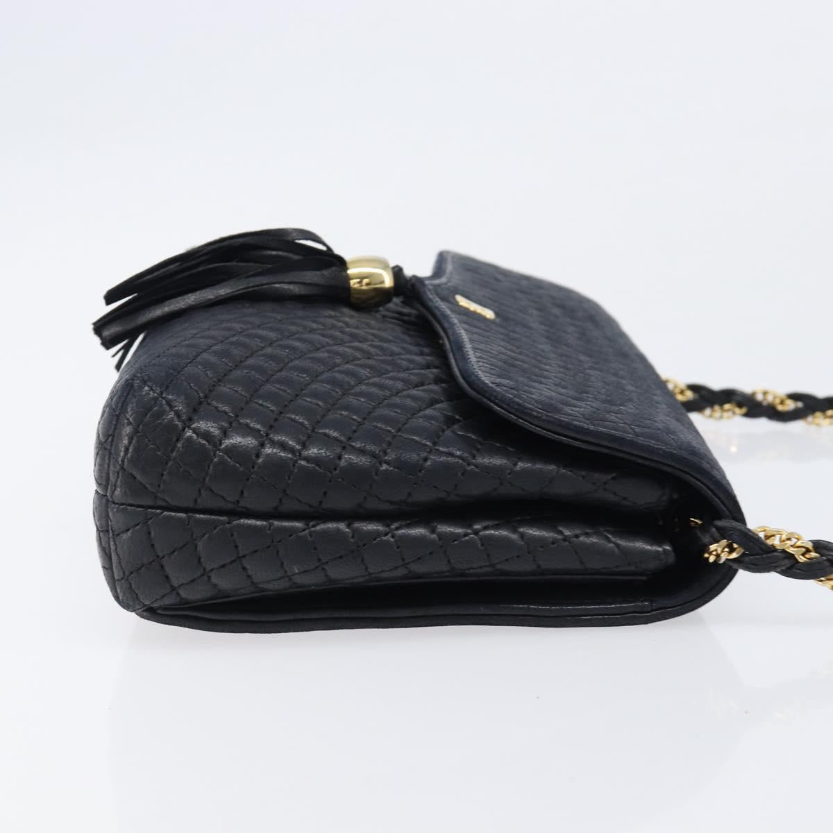 BALLY Chain Shoulder Bag Leather Black Gold Auth 204454