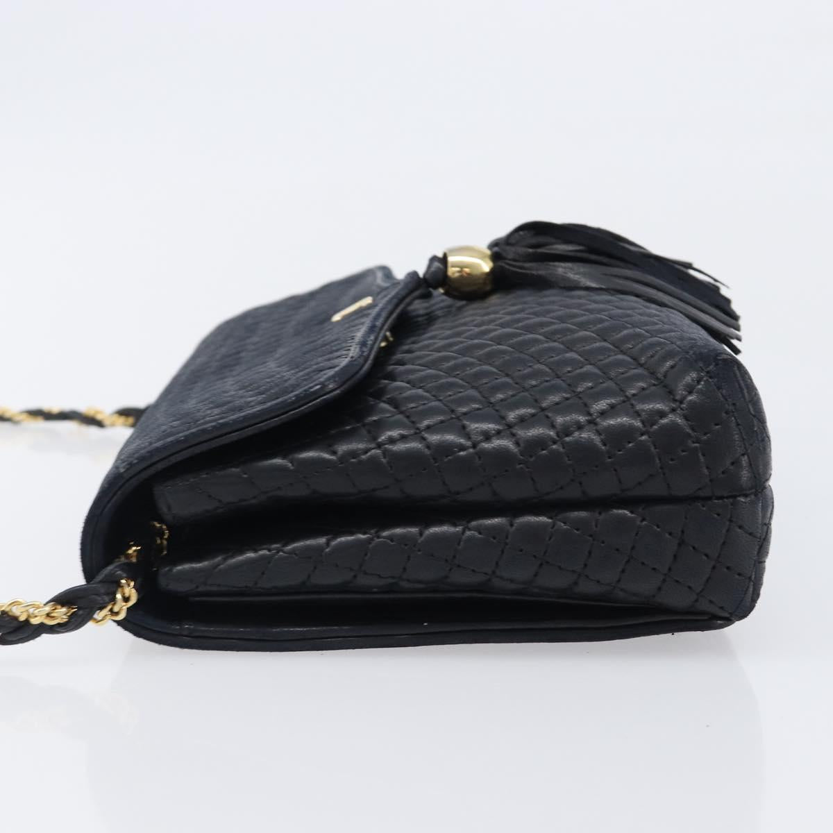 BALLY Chain Shoulder Bag Leather Black Gold Auth 204454