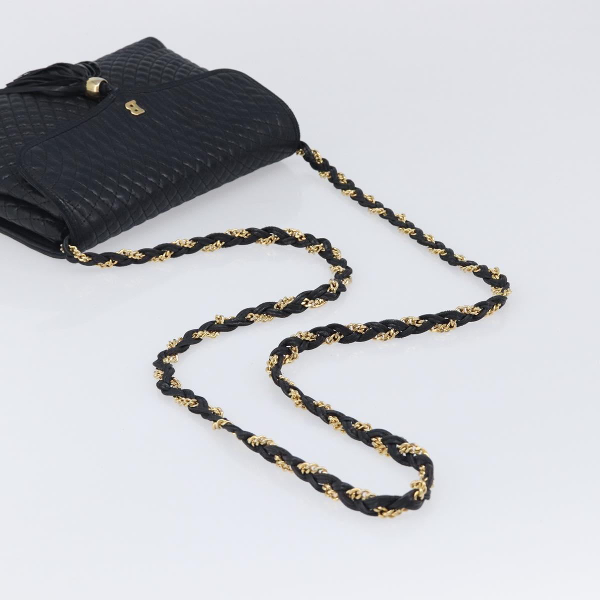 BALLY Chain Shoulder Bag Leather Black Gold Auth 204454