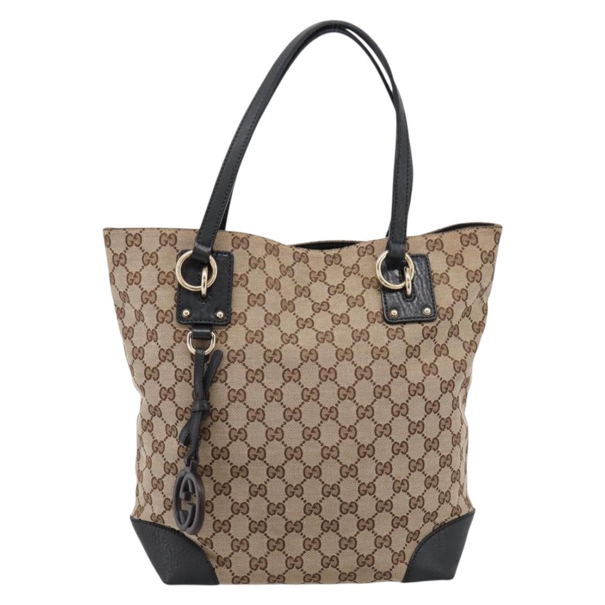 GUCCI GG Canvas Tote Bag Beige Gold 247237 Auth 204456A