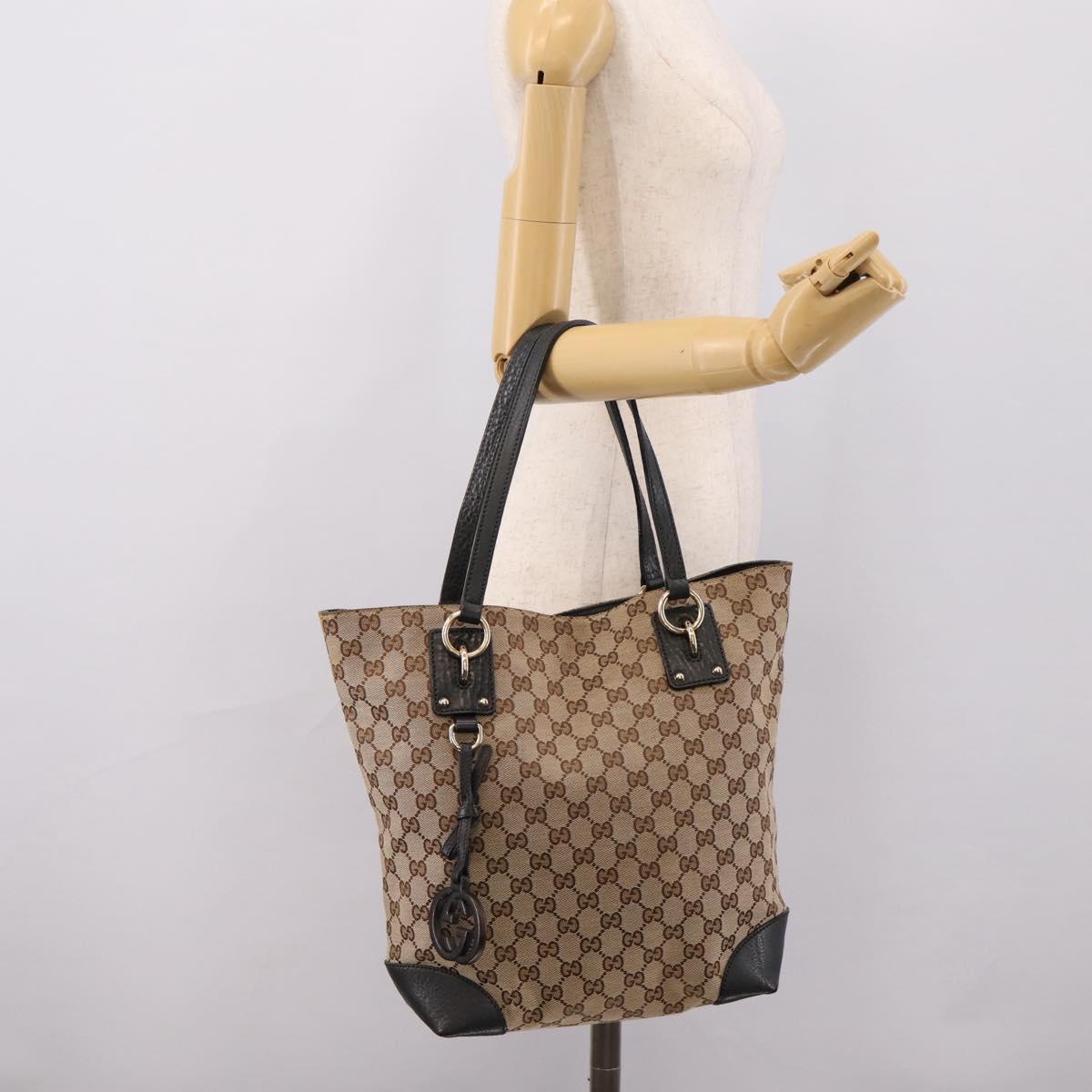 GUCCI GG Canvas Tote Bag Beige Gold 247237 Auth 204456A