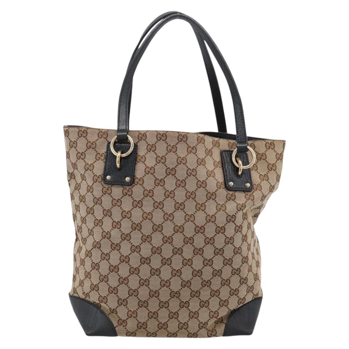 GUCCI GG Canvas Tote Bag Beige Gold 247237 Auth 204456A