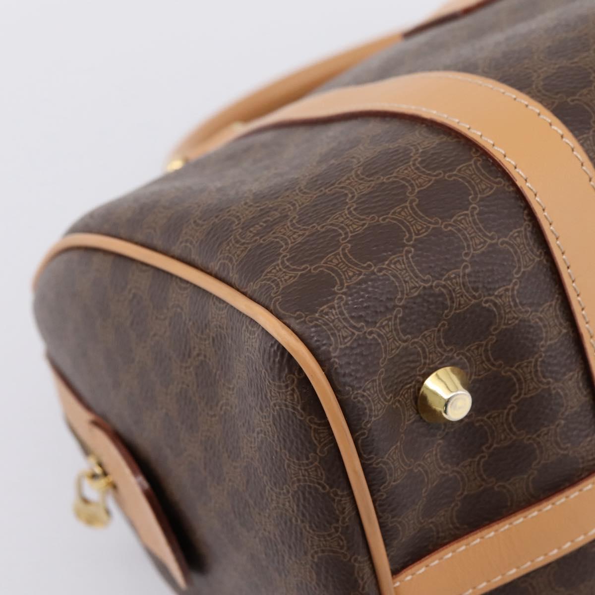 CELINE Macadam Canvas Boston Bag PVC Leather Brown Gold Auth 204457V