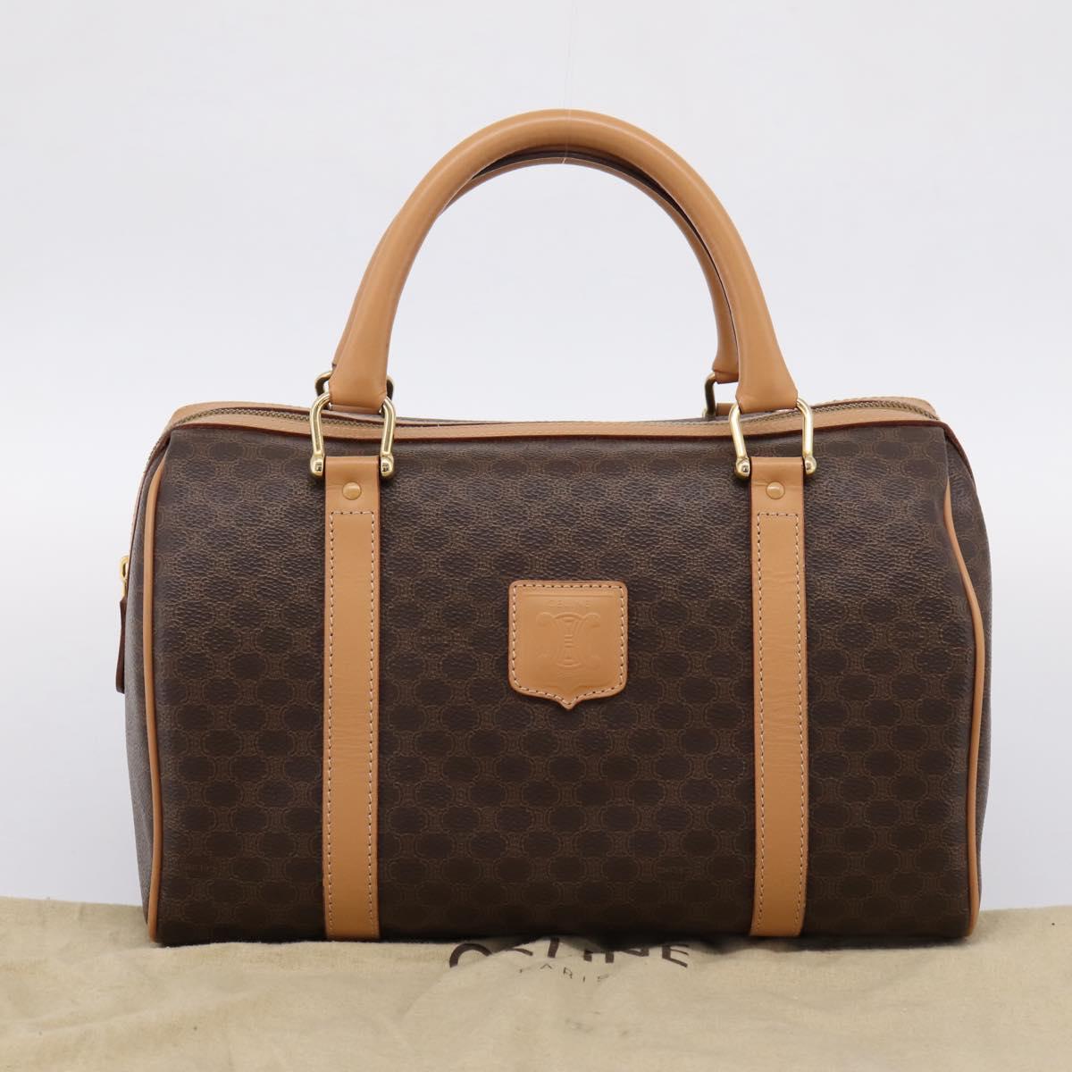 CELINE Macadam Canvas Boston Bag PVC Leather Brown Gold Auth 204457V